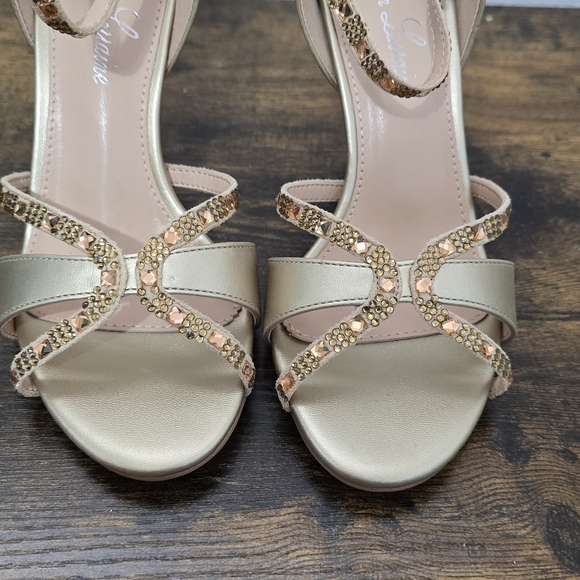 Lauren Lorraine Daisey Gold Rhinestone Embellished Stiletto Heel Sandal 6.5 - Picture 5 of 10